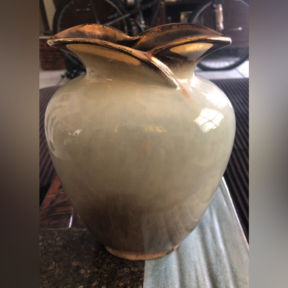 Vintage Carsten Tonnishof Gold and Brown Ceramic Accent Vase